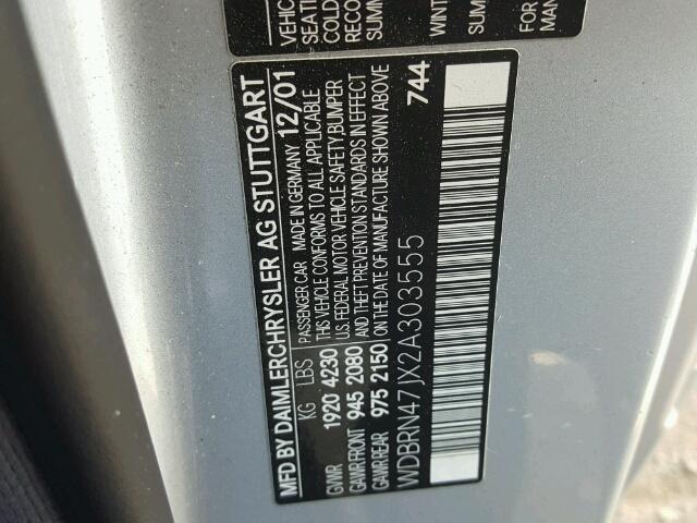 WDBRN47JX2A303555 - 2002 MERCEDES-BENZ C SILVER photo 10