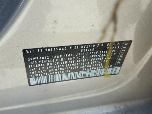 3VW1K7AJ6DM308157 - 2013 VOLKSWAGEN JETTA BASE Թուխ լուսանկար 10