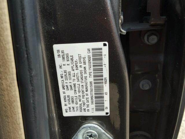 1HGCM56777A015085 - 2007 HONDA ACCORD EX GRAY photo 10