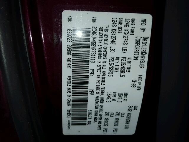 2C4GJ44G8YR761113 - 2000 CHRYSLER GRAND VOYA Bənövşəyi foto 10