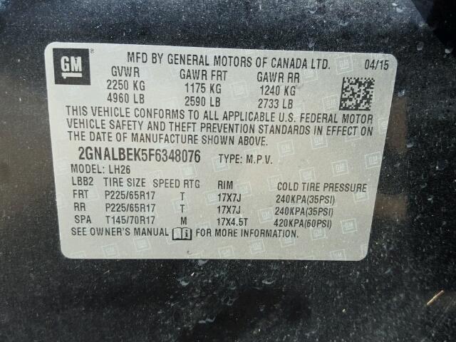 2GNALBEK5F6348076 - 2015 CHEVROLET EQUINOX BLACK photo 10