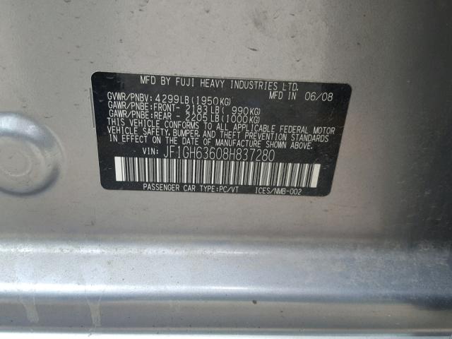 JF1GH63608H837280 - 2008 SUBARU IMPREZA OU SILVER photo 10