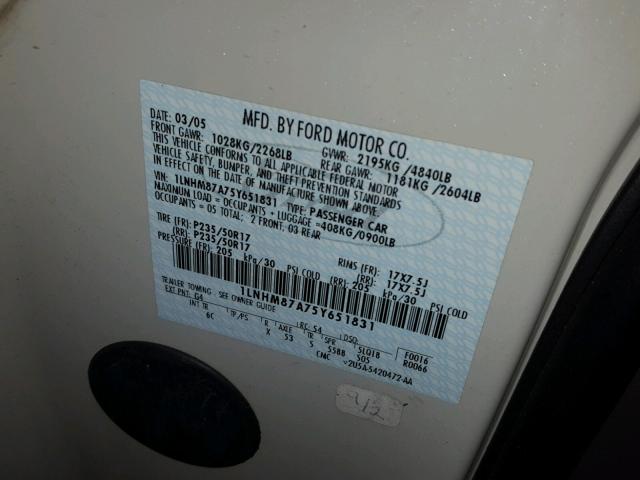 1LNHM87A75Y651831 - 2005 LINCOLN LS 白色 照片 10