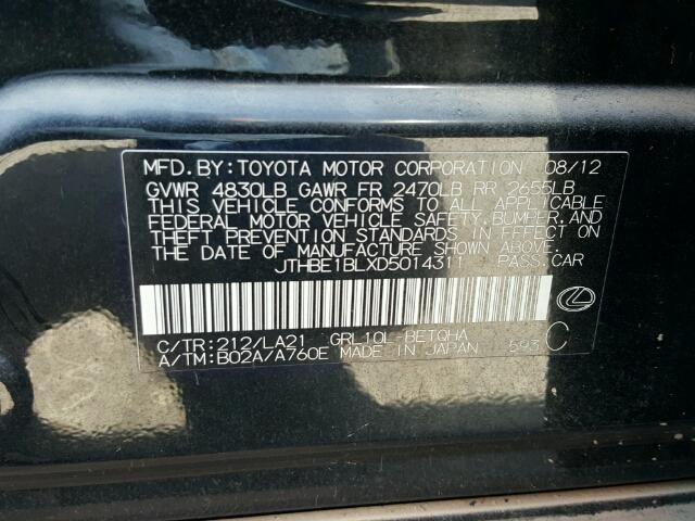 JTHBE1BLXD5014311 - 2013 LEXUS GS BLACK photo 10