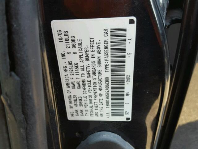 19UUA76587A004300 - 2007 ACURA TL BLACK photo 10