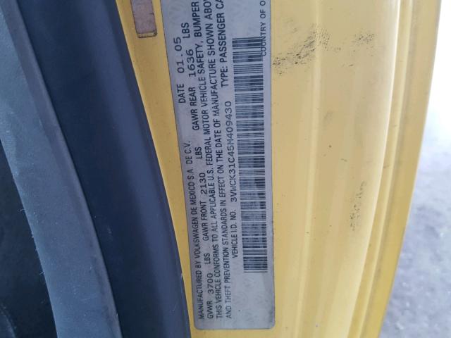 3VWCK31C45M409430 - 2005 VOLKSWAGEN NEW BEETLE ყვითელი ფოტო 10
