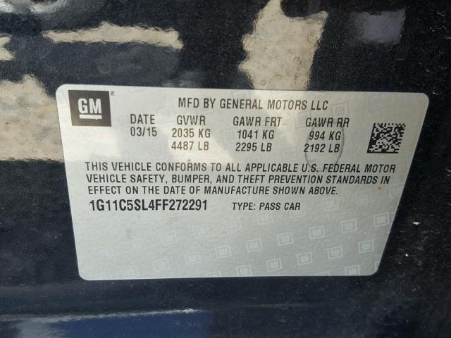 1G11C5SL4FF272291 - 2015 CHEVROLET MALIBU 1LT 石墨色 照片 10