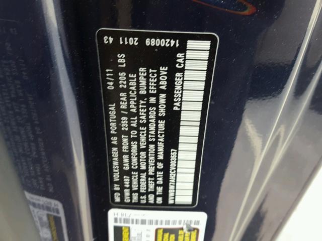 WVWBW7AH2CV003557 - 2012 VOLKSWAGEN EOS KOMFOR ლურჯი ფოტო 10