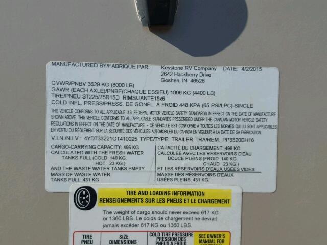 4YDT3321GT410025 - 2016 KEYSTONE PASSPORT 棕色 照片 10