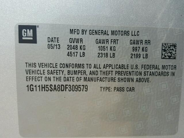 1G11H5SA8DF309579 - 2013 CHEVROLET MALIBU SILVER photo 10