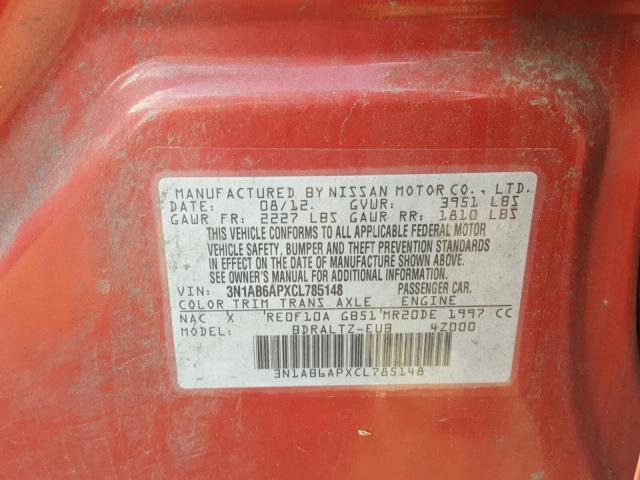 3N1AB6APXCL785148 - 2012 NISSAN SENTRA 2.0 RED photo 10