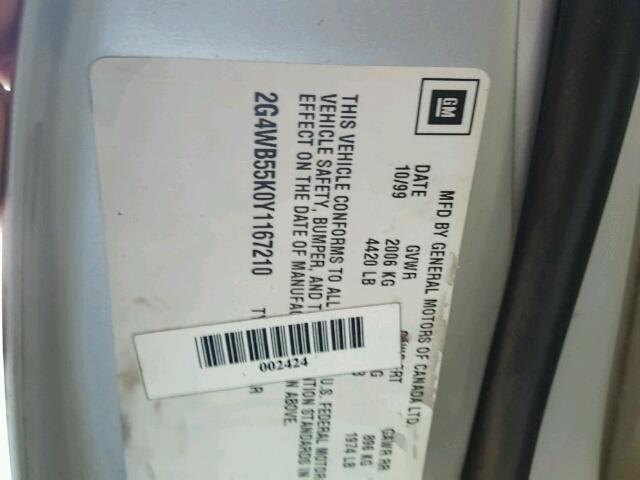 2G4WB55K0Y1167210 - 2000 BUICK REGAL LS SILVER photo 10