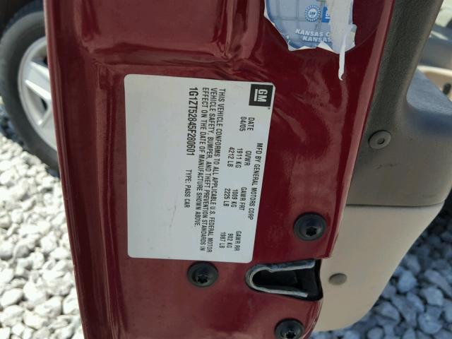 1G1ZT52845F280601 - 2005 CHEVROLET MALIBU LS MAROON photo 10