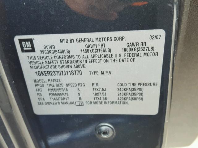 1GKER23707J118770 - 2007 GMC ACADIA SLT გრაფიტი ფოტო 10