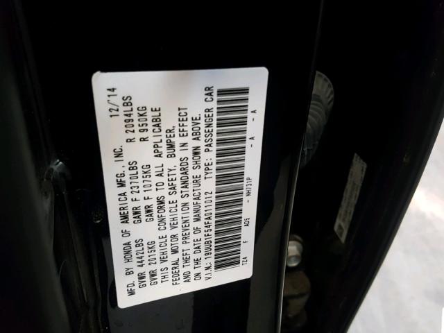 19UUB1F54FA011012 - 2015 ACURA TLX TECH შავი ფოტო 10