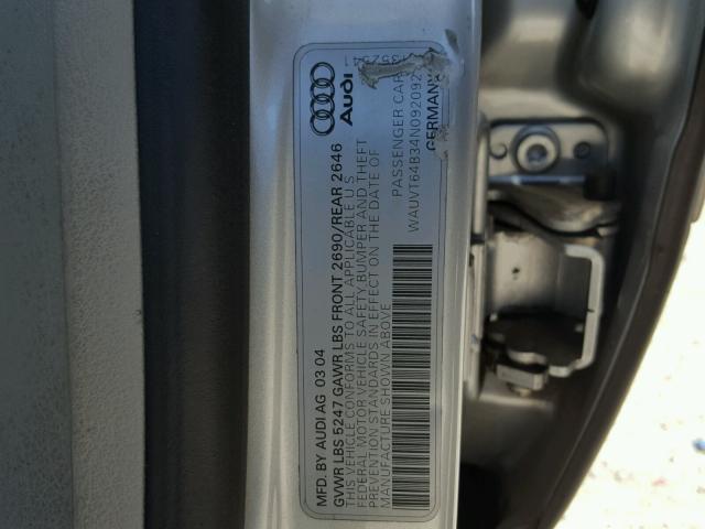 WAUVT64B34N092092 - 2004 AUDI A6 3.0 AVA SILVER photo 10