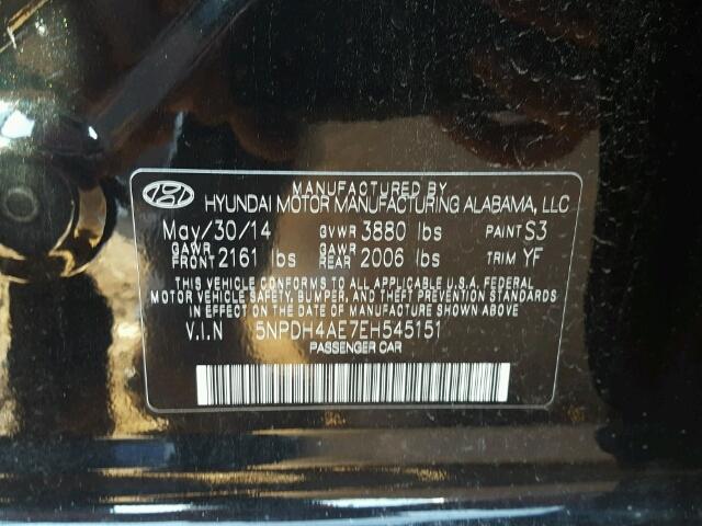 5NPDH4AE7EH545151 - 2014 HYUNDAI ELANTRA SE BLACK photo 10