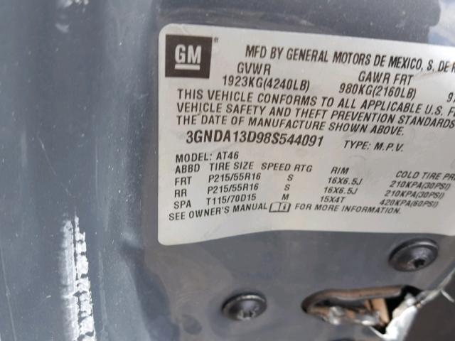 3GNDA13D98S544091 - 2008 CHEVROLET HHR LS GRAY photo 10