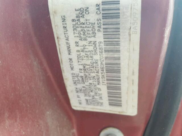 1Y1SK5463MZ056879 - 1991 GEO PRIZM BASE მუქწითელი ფოტო 10