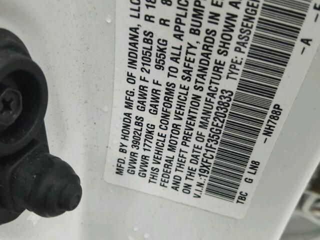 19XFC1F35GE203833 - 2016 HONDA CIVIC EX WHITE photo 10