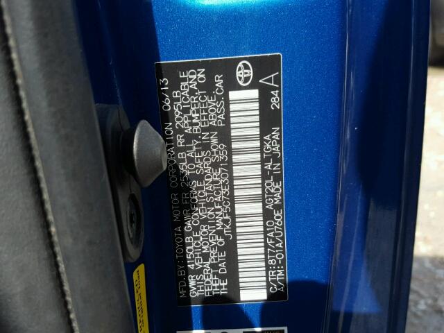 JTKJF5C73E3071359 - 2014 TOYOTA SCION TC 蓝色 照片 10