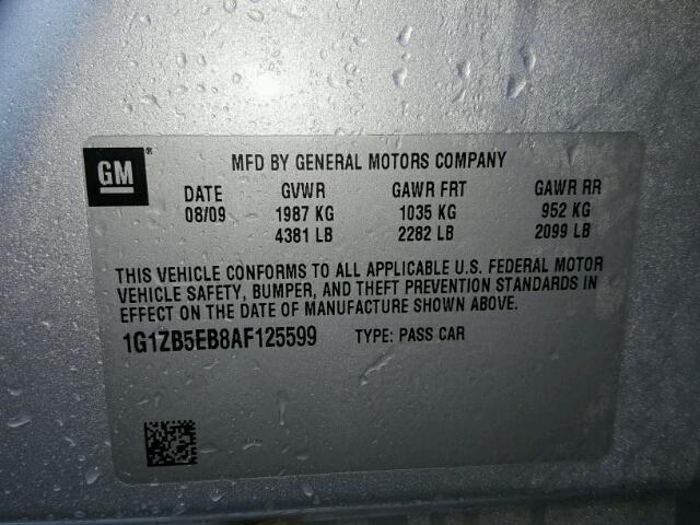 1G1ZB5EB8AF125599 - 2010 CHEVROLET MALIBU LS GRAY photo 10