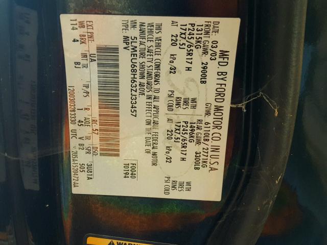 5LMEU68H63ZJ33457 - 2003 LINCOLN AVIATOR 黑色 照片 10