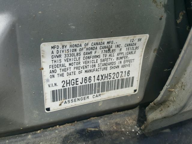 2HGEJ6614XH520716 - 1999 HONDA CIVIC BASE 银色 照片 10