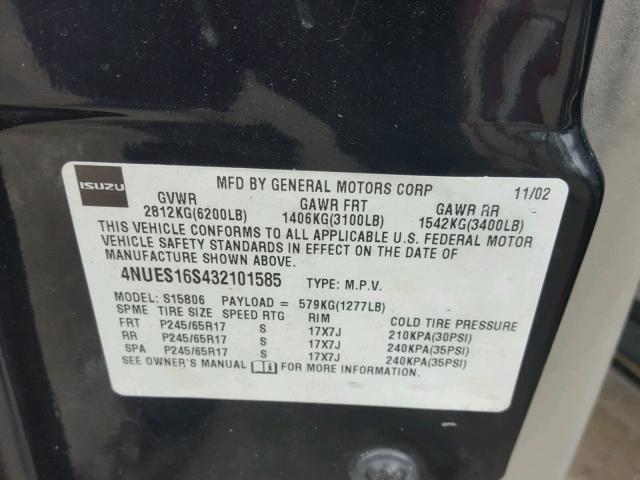 4NUES16S432101585 - 2003 ISUZU ASCENDER S 黑色 照片 10