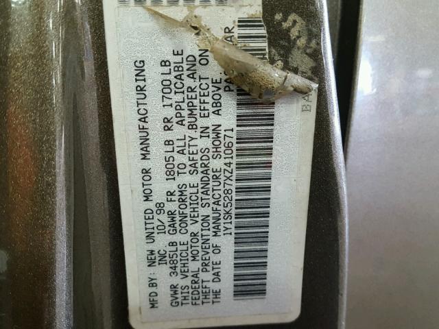 1Y1SK5287XZ410671 - 1999 CHEVROLET GEO PRIZM 金色 照片 10