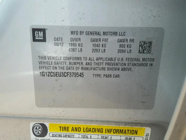 1G1ZC5EU3CF379545 - 2012 CHEVROLET MALIBU 1LT 银色 照片 10