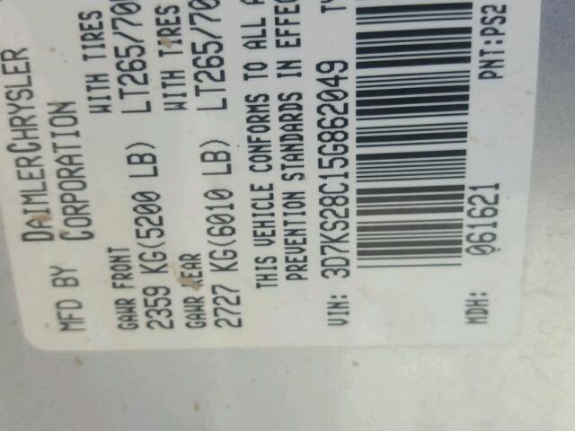 3D7KS28C15G862049 - 2005 DODGE RAM 2500 S GRAY photo 10