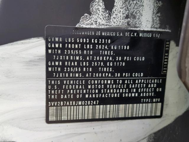 3VV2B7AX8JM028247 - 2018 VOLKSWAGEN TIGUAN SE Білий фото 10