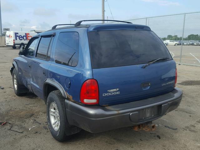 1B4HS38N22F159050 - 2002 DODGE DURANGO SP BLUE photo 3