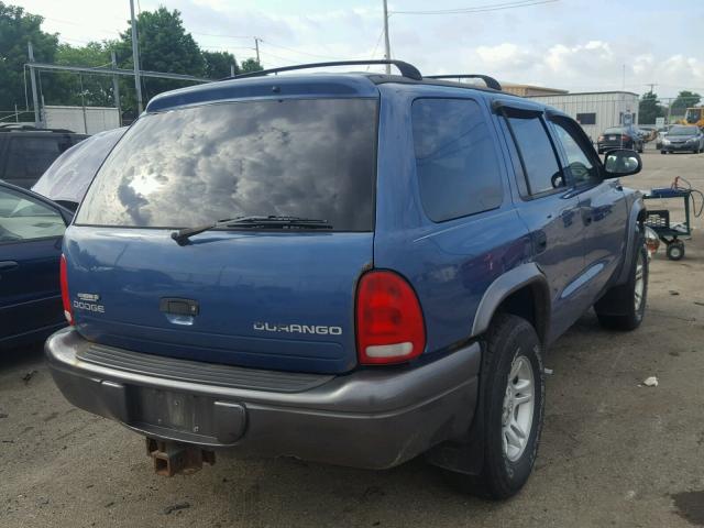 1B4HS38N22F159050 - 2002 DODGE DURANGO SP BLUE photo 4