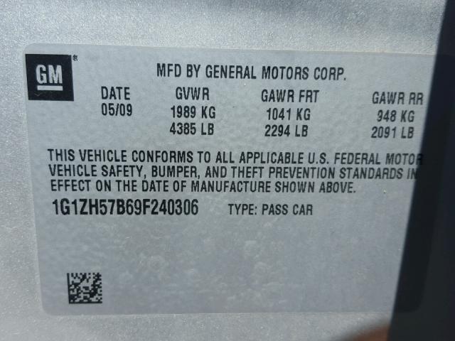 1G1ZH57B69F240306 - 2009 CHEVROLET MALIBU 1LT 银色 照片 10