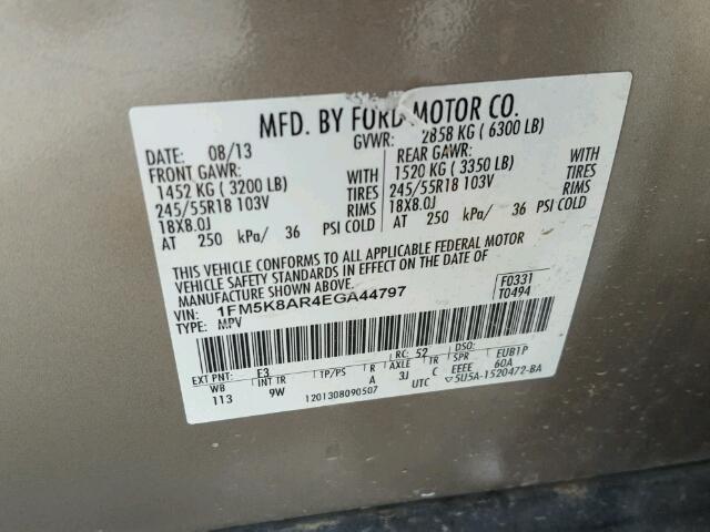 1FM5K8AR4EGA44797 - 2014 FORD EXPLORER P 棕色 照片 10