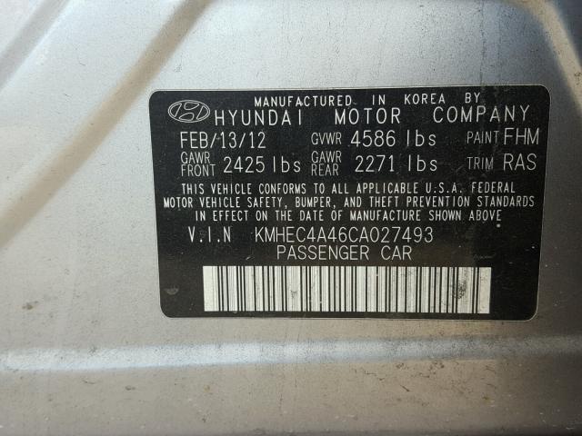 KMHEC4A46CA027493 - 2012 HYUNDAI SONATA HYB GRAY photo 10