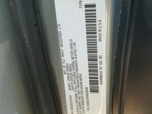 4S3BL676066206292 - 2006 SUBARU LEGACY GT SILVER photo 10