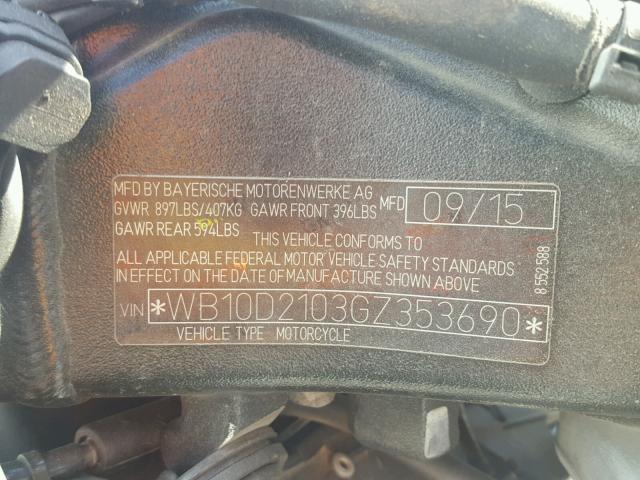 WB10D2103GZ353690 - 2016 BMW S 1000 RR WHITE photo 10