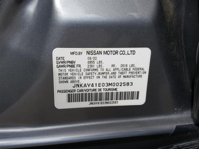 JNKAY41E03M002583 - 2003 INFINITI M45 GRAY photo 10