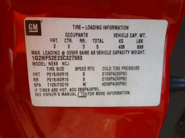 1G2NF52E23C327663 - 2003 PONTIAC GRAND AM S წითელი ფოტო 10