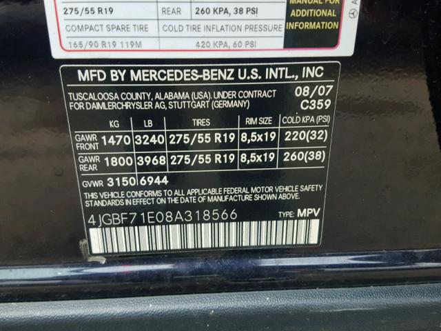 4JGBF71E08A318566 - 2008 MERCEDES-BENZ GL 450 4MA BLUE photo 10