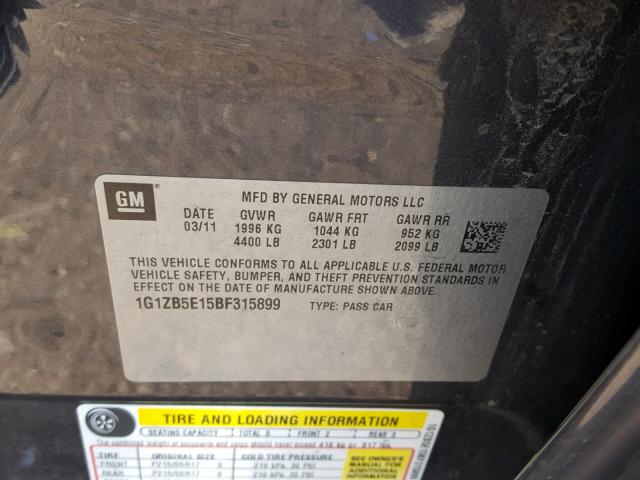 1G1ZB5E15BF315899 - 2011 CHEVROLET MALIBU LS Boz foto 10