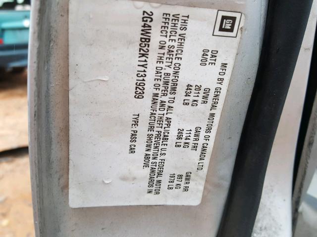 2G4WB52K1Y1319239 - 2000 BUICK REGAL LS SILVER photo 10