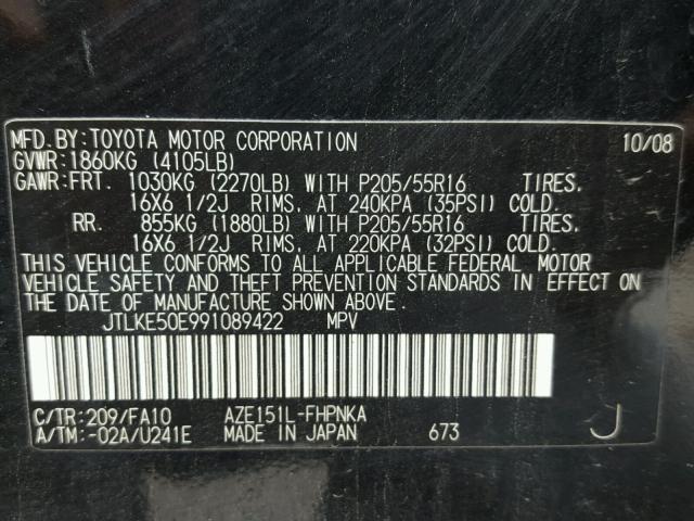 JTLKE50E991089422 - 2009 TOYOTA SCION XB Qara foto 10