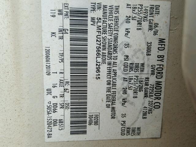 5LMFU27566LJ29615 - 2006 LINCOLN NAVIGATOR WHITE photo 10