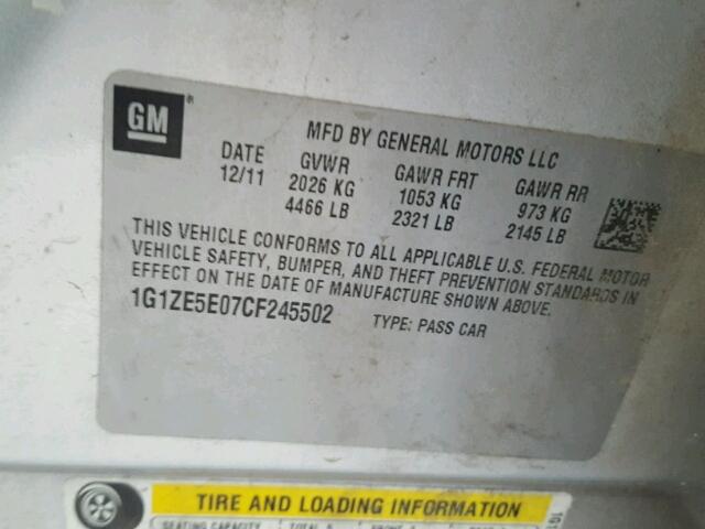 1G1ZE5E07CF245502 - 2012 CHEVROLET MALIBU LTZ 银色 照片 10