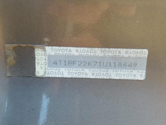 4T1BF22K71U118649 - 2001 TOYOTA CAMRY CHARCOAL photo 10