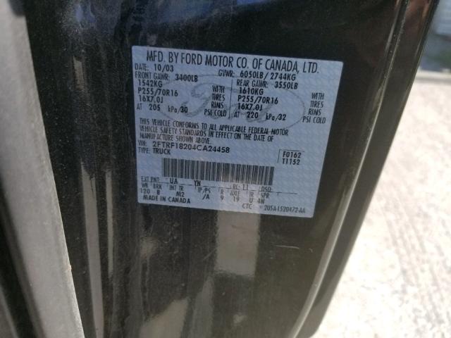 2FTRF18204CA24458 - 2004 FORD F-150 HERI BLACK photo 10